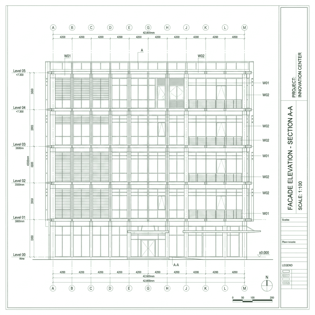 Building Facade elevation vector drafting